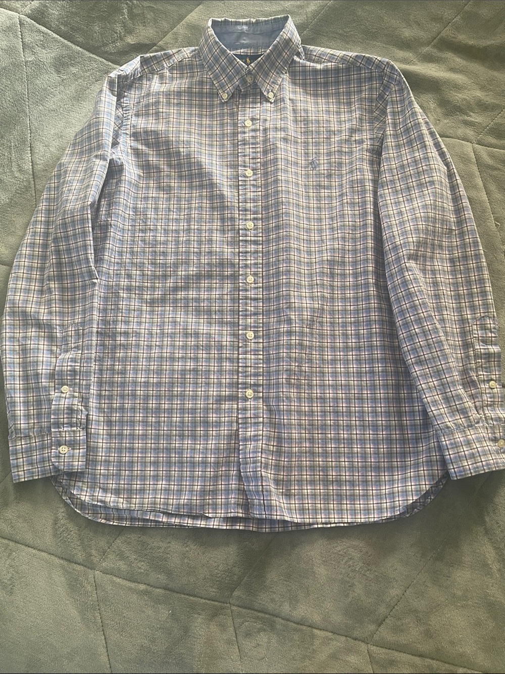 Ralph Lauren Light Blue and White Plaid Button-Down Shirt